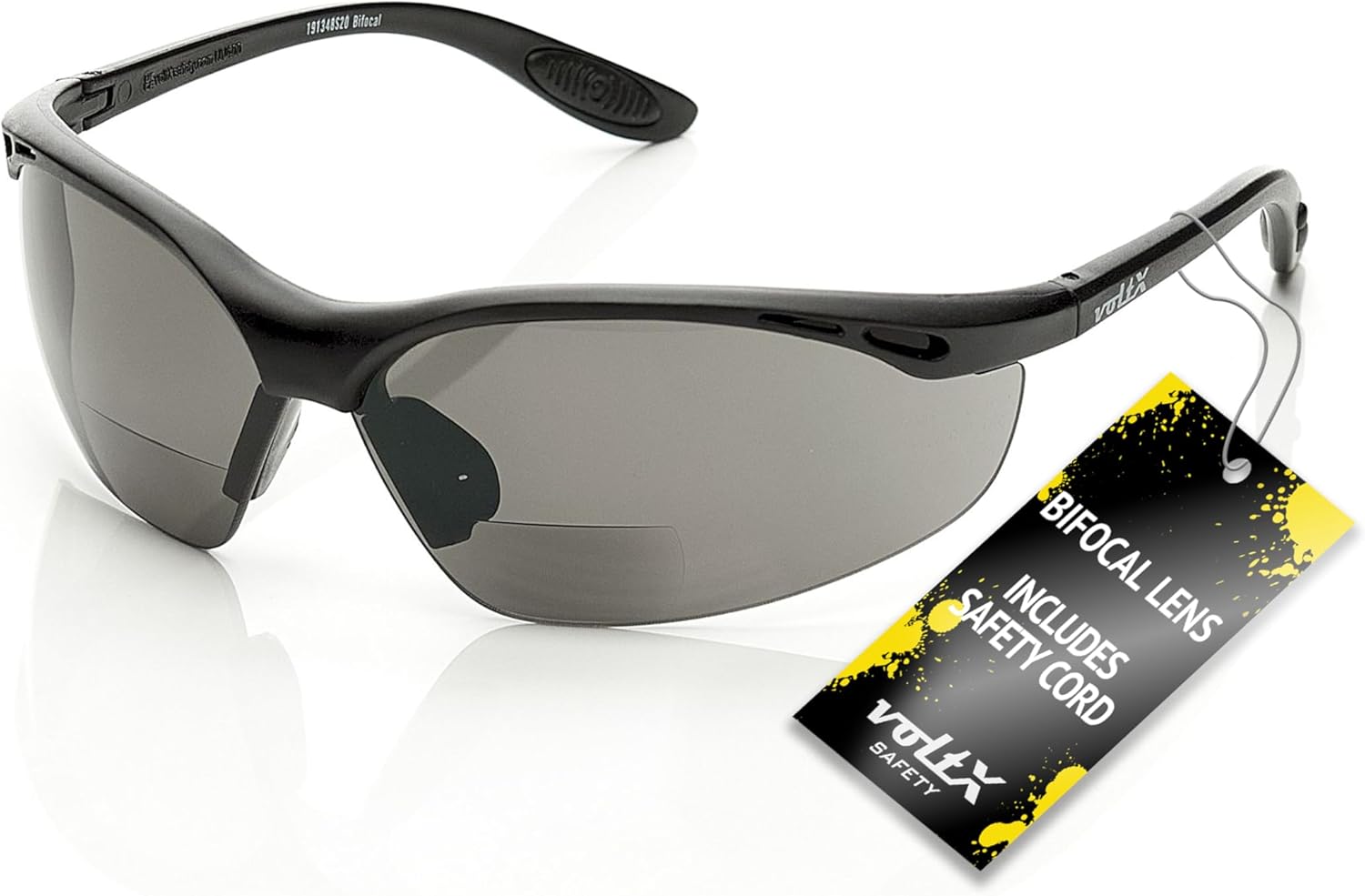 voltX 'CONSTRUCTOR' BIFOCAL Reading Safety Glasses (SMOKE/GRAY +2.0 Dioptre) ANSI Z87.1+ & CE EN166F, certified/Cycling Sports Glasses includes safety cord + UV400 anti fog coated lens
