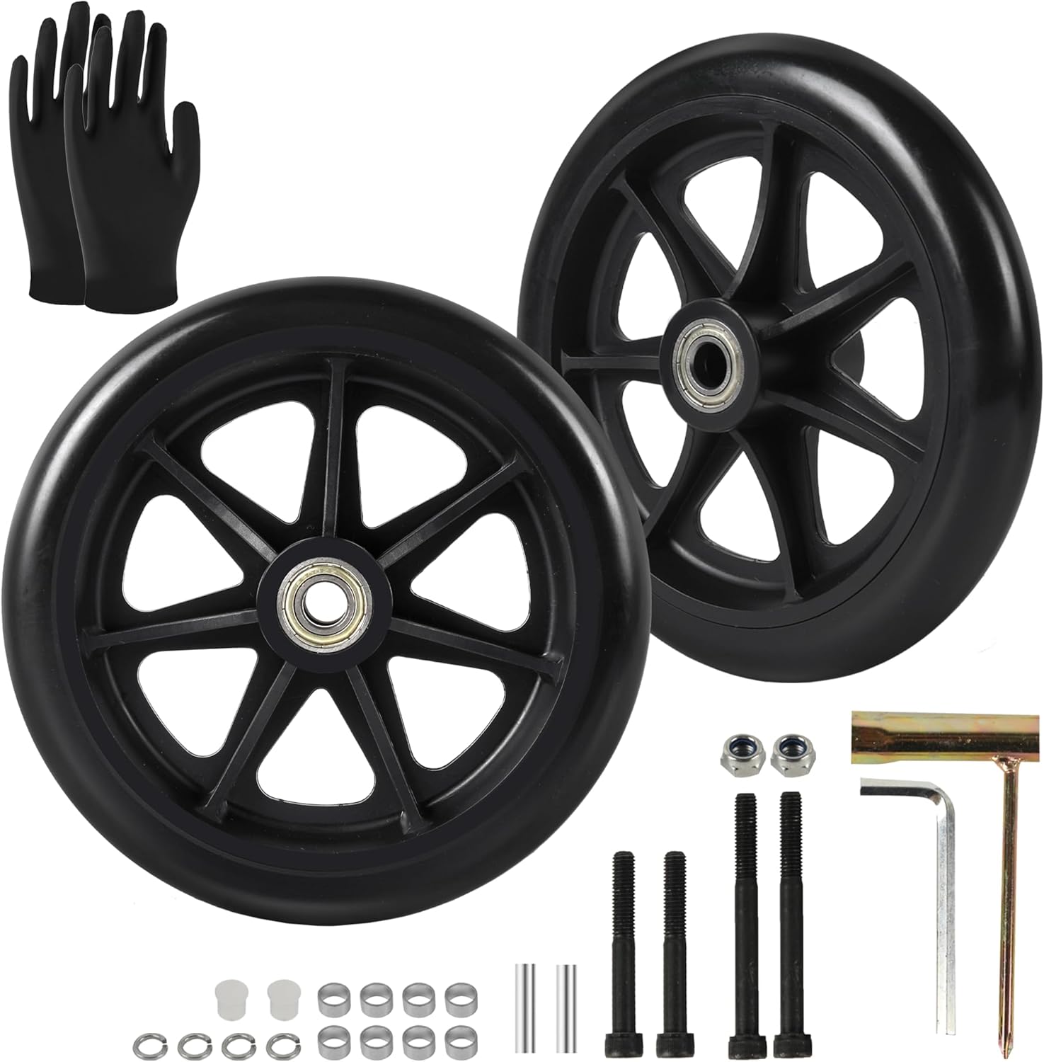 CALPALMY 6 Inch Replacement Wheelchair Front Wheels - Universal 6" PU Solid Tire for Rollator, Walker and More - Made from Durable Rubber, Wear-Resistant and Anti-Slip (2-Pack)