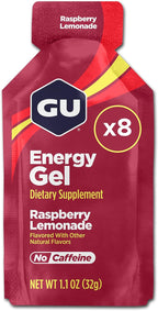 GU Energy Original Sports Nutrition Energy Gel, 8-Count, Vegan, Gluten-Free, Kosher, and Dairy-Free On-The-Go Energy for Any Workout, Raspberry Lemonade