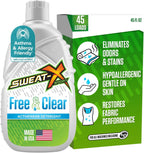 SWEAT X Free & Clear Laundry Detergent Liquid - Organic, Natural Non Toxic Laundry Detergent for Sensitive Skin - Gentle Washing Detergent for Activewear & Performance Fabrics - 45 Loads, 1 Bottle