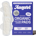 August Regular & Super Organic Pads for Women, 36 (18+18) Ultra Thin Pads with Wings, Hypoallergenic Sanitary Napkins with Organic Cotton Topsheet, Compostable Wrapper, Non-Toxic, Fragrance-Free