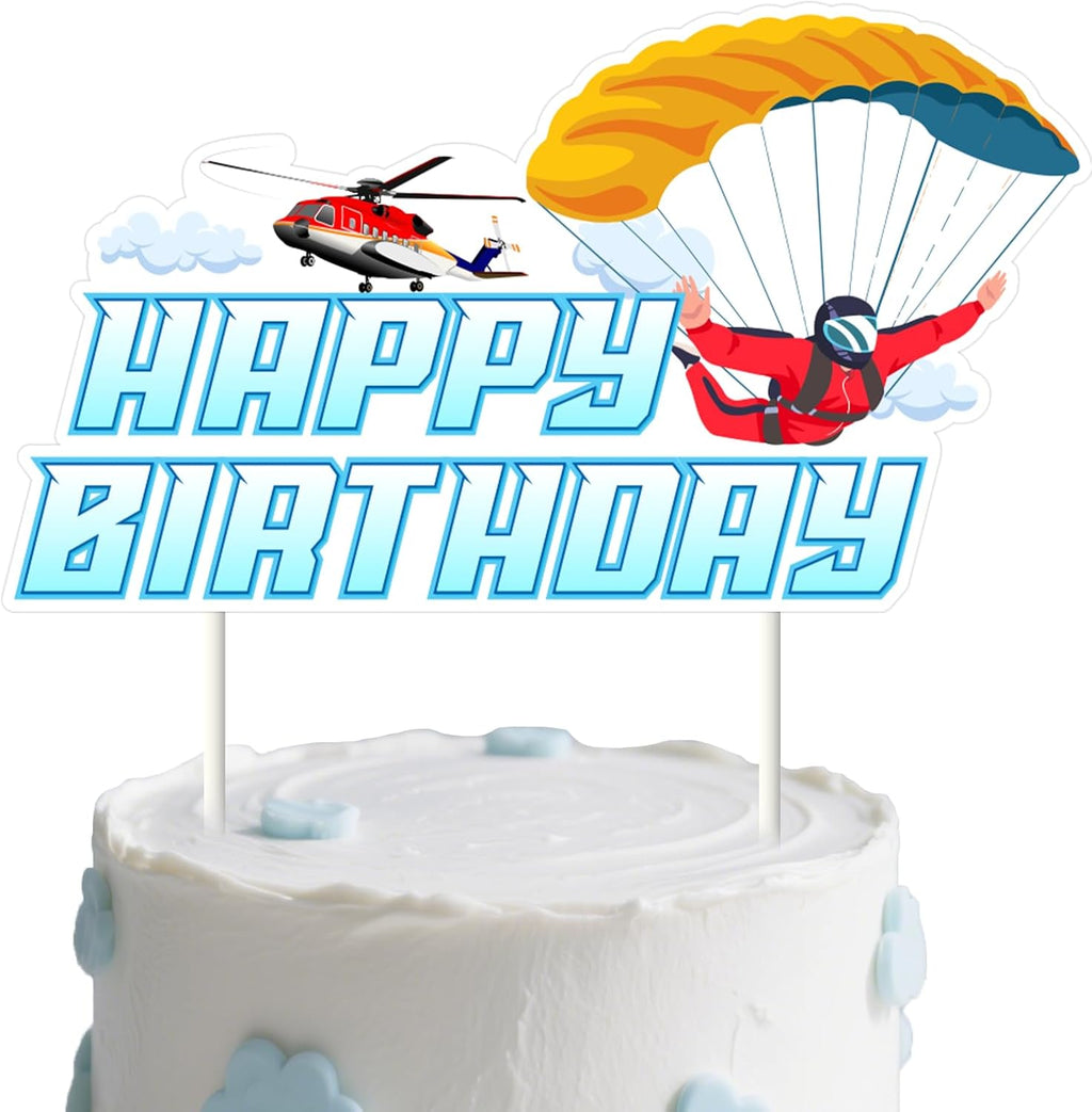 Skydiving Happy Birthday Cake Topper Parachute Skydiver Cake Pick Double Sided Printing Ultimate Sports Theme Cake Decoration for Kids Adults Birthday Party Supplies