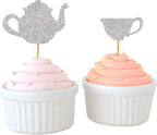 Darling Souvenir, Bridal Shower Tea Party Cupcake Topper, Birthday Dessert Decorations Tea Kettle Cup Cupcake Toppers - Pack of 20