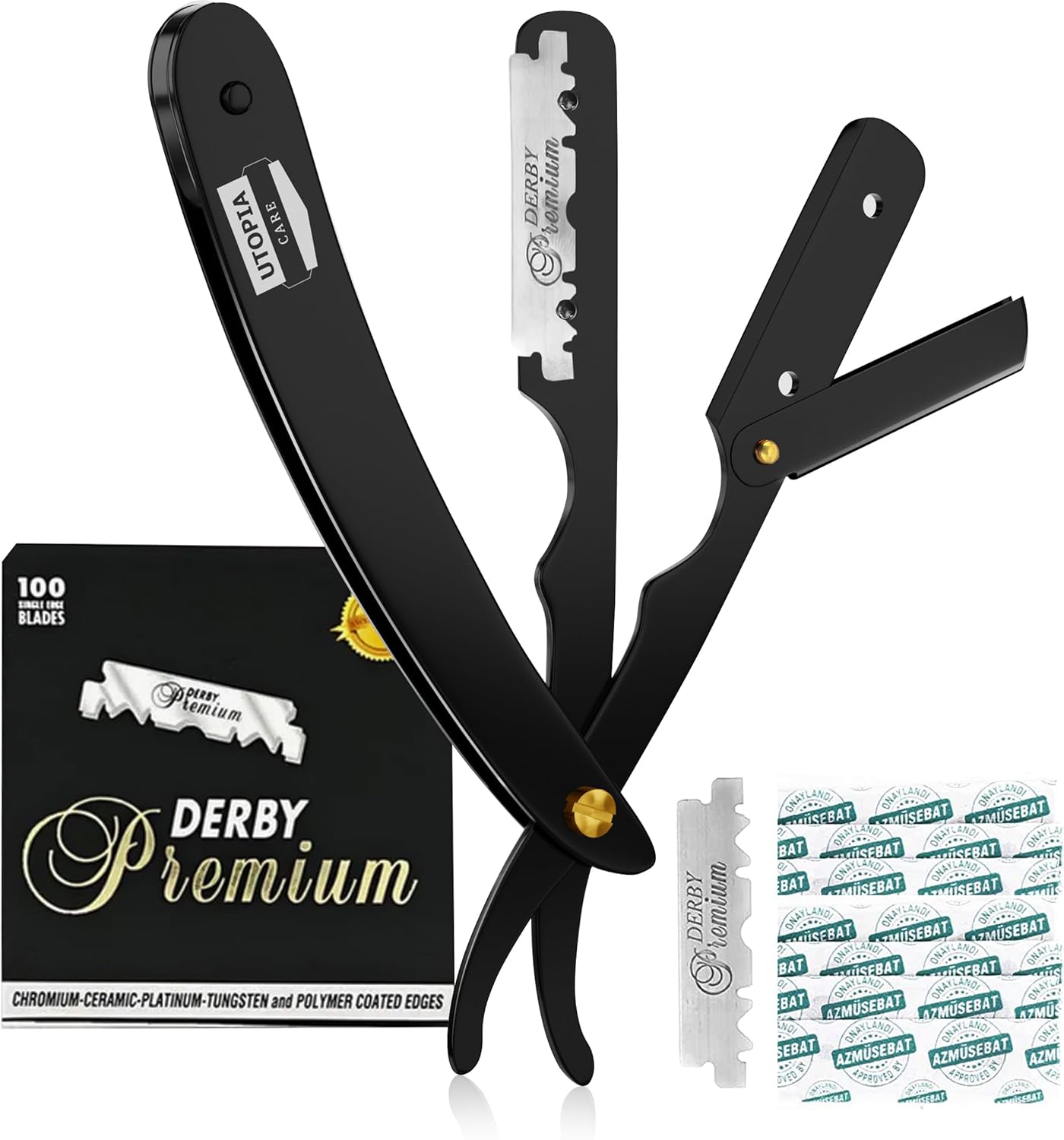 Utopia Care Professional Straight Razor for Men, Barber Straight Edge Razor Safety with 100 Pack Blades, Black