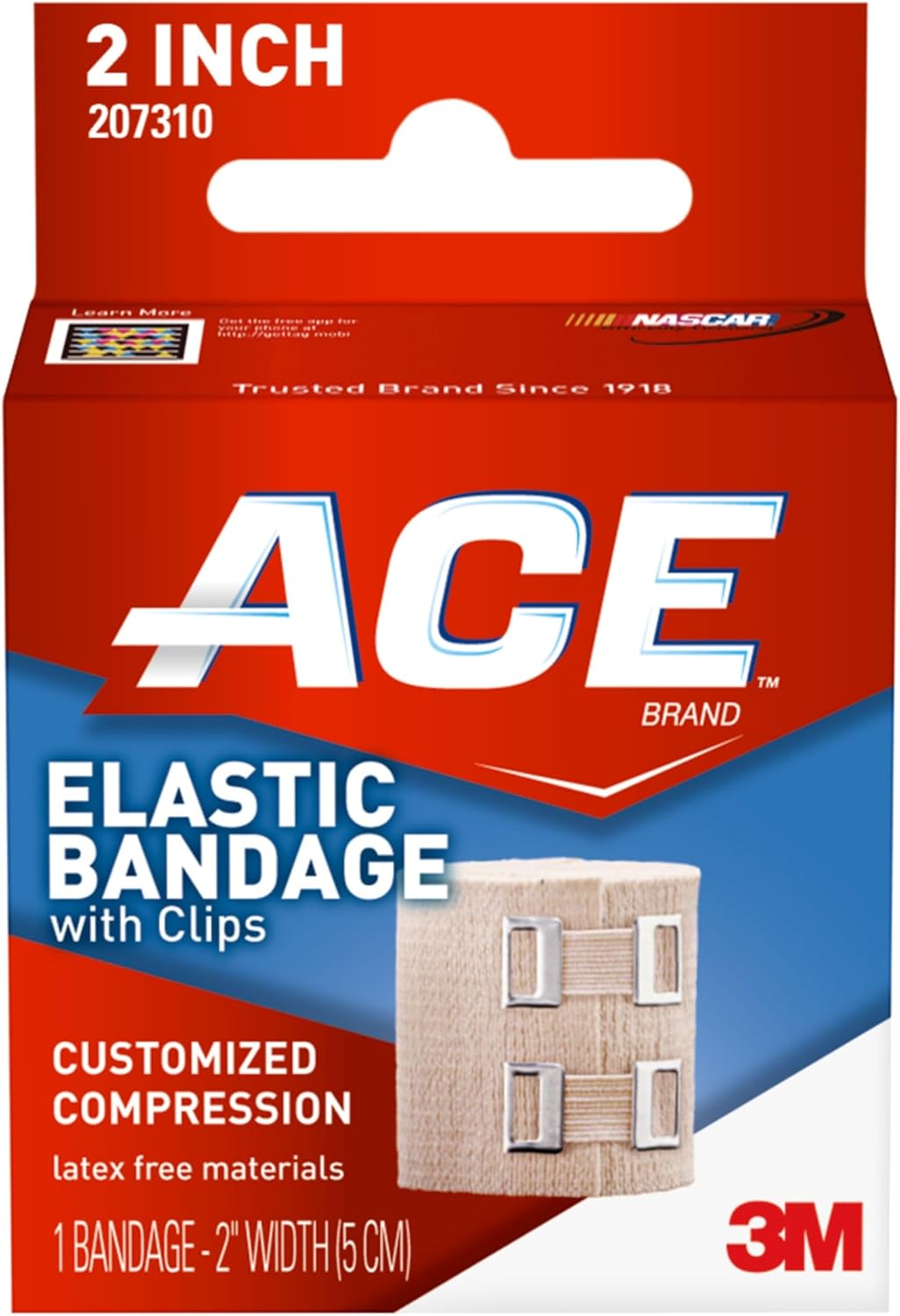 ACE 2 Inch Elastic Bandage with with Clips, Beige, Great for Wrist, Foot and More, 1 Count