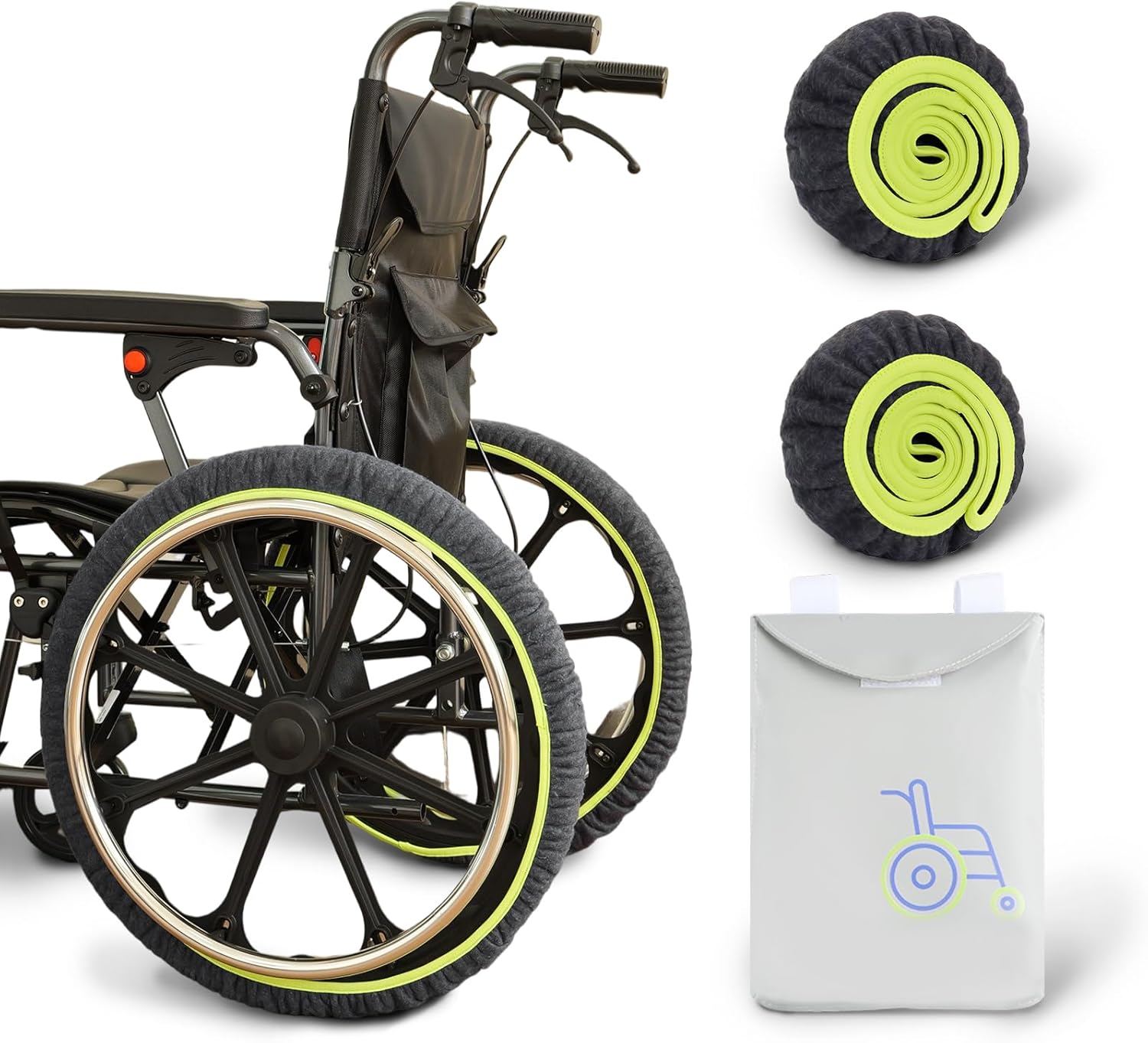 2-Pack Wheelchair Wheel Covers- Dust-Proof Floor Protectors, Non-Slip & Silent Rolling Covers for Indoor Use - Universal Fit for Most Wheelchair Tires (Brown, 22 Inches)