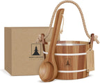 Northwood Sauna - Sauna Bucket and Ladle Set - Handmade from Canadian Red Cedar Wood - Natural Rope Handle - 1.6 Gallons (6 Liters) Water Capacity