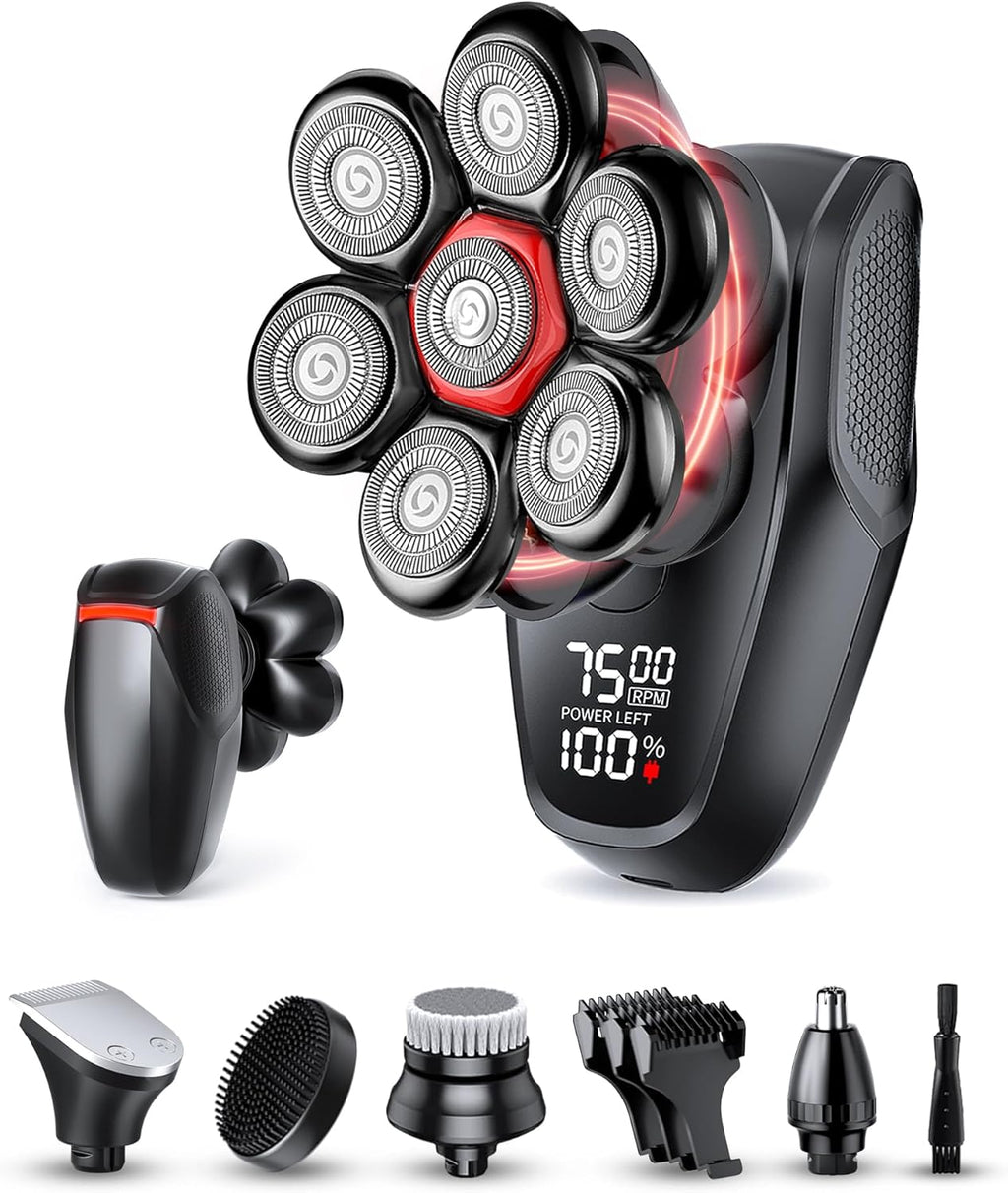 Head shavers for Bald Men 5-in-1 Men's Grooming Kit, 7D Rotary Electric Head Shaver, IPX8 Waterproof Wet/Dry Midnight Black