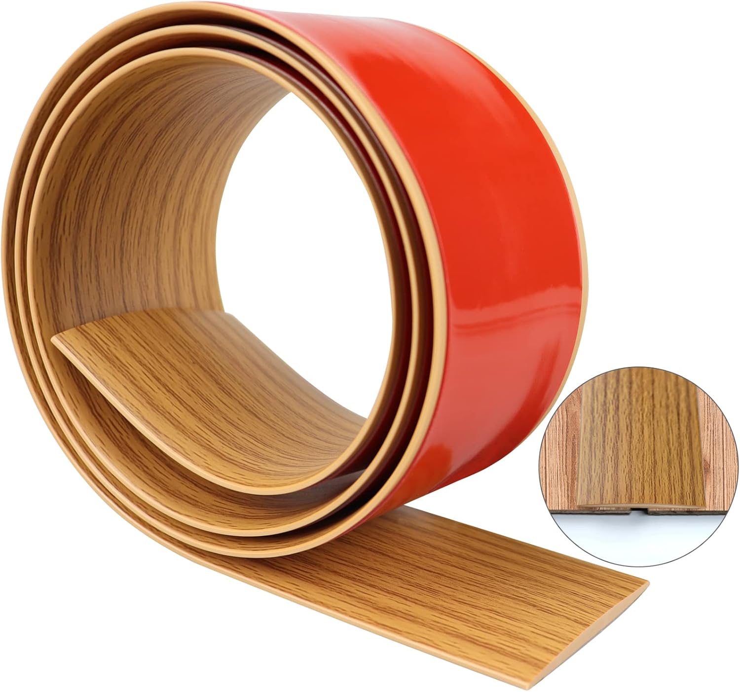 Floor Transition Strip 2" Self Adhesive Flat Vinyl Flooring Transitions Strip with Strong Backing Wood Grain 5cm, 3.28FT, Brown Wood Grain