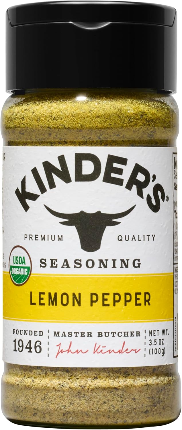 Kinder's Organic Lemon Pepper, Premium Quality Seasoning, MSG Free and USDA Certified Organic, 3.5 oz
