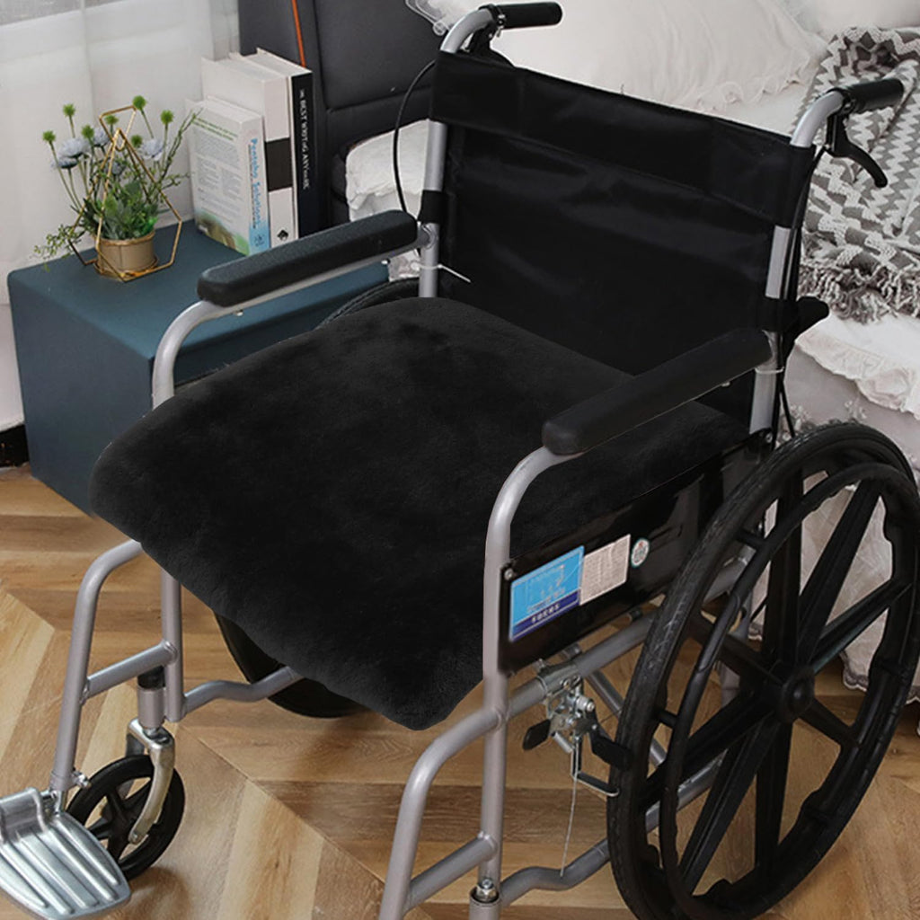Australian Natural Sheepskin Wheelchair Cushion Comfortable Genuine Fur Wool Wheelchair Chair Pad Non-Slip Back for Most Wheelchair 19" X 19 "