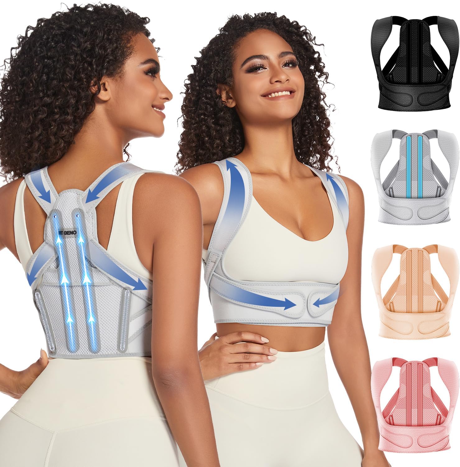 Fit Geno Posture Corrector for Women: Adjustable Lightweight Upper Back Brace for Neck Shoulder & Upper Back Pain Relief - Improve Posture Correct Hunchback Slouching Kyphosis Invisible Under Clothes (XS/S Under Bust 30"-43")