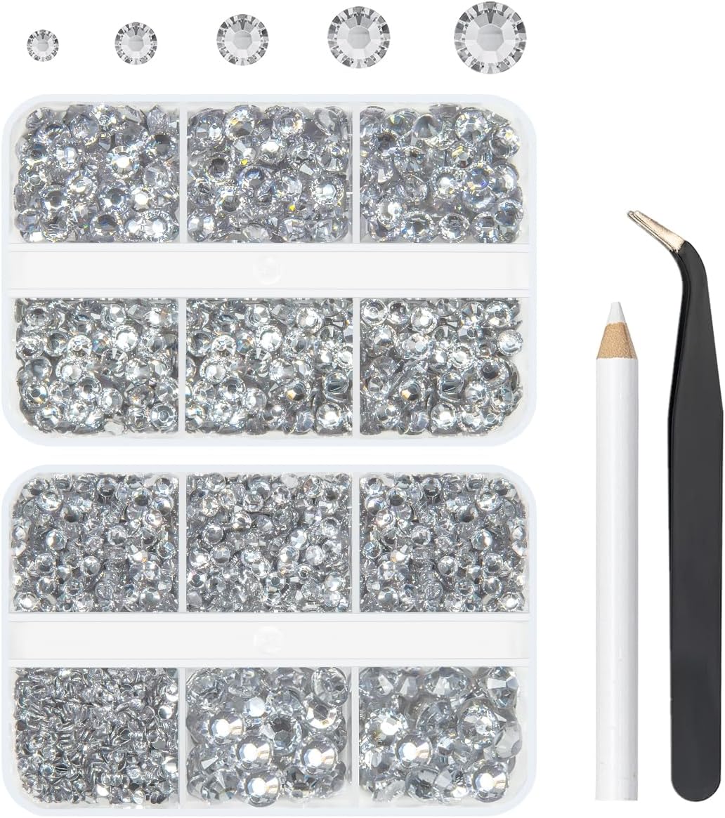 Crystal Clear Resin Rhinestones Crystal White Resin Rhinestones Crystals Diamonds 2mm 3mm 4mm 5mm 6mm Non-Hotfix Gems Stones for Nails Art Tumblers Mugs Bottles DIY Crafts Phones Book Gradutation Cap