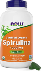 NOW Foods Organic Spirulina 1000mg Tablets - 300 Count - Non-GMO, Super Green Whole Food Supplement - Double Strength