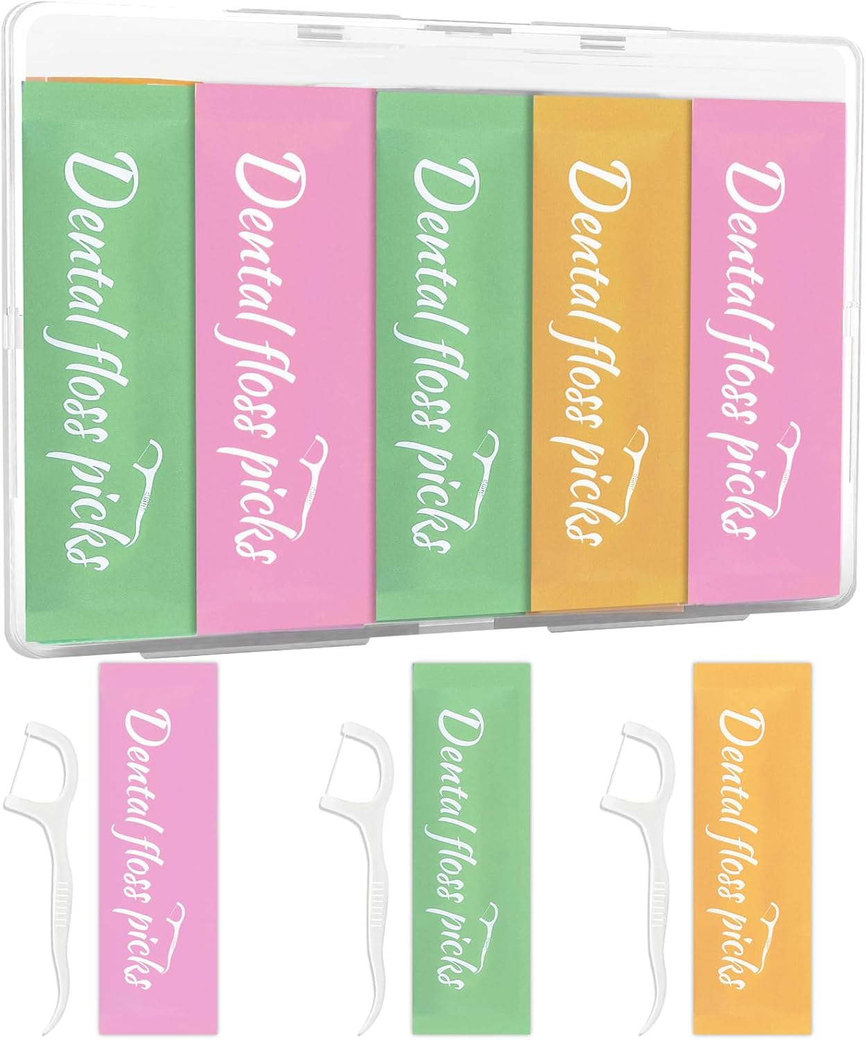 50 Count Individually Wrapped Dental Floss Picks, Toothpicks Floss Picks Travel, Disposable Floss with Case for Kids Adults, Gentle Portable Floss Sticks, Multi-Color