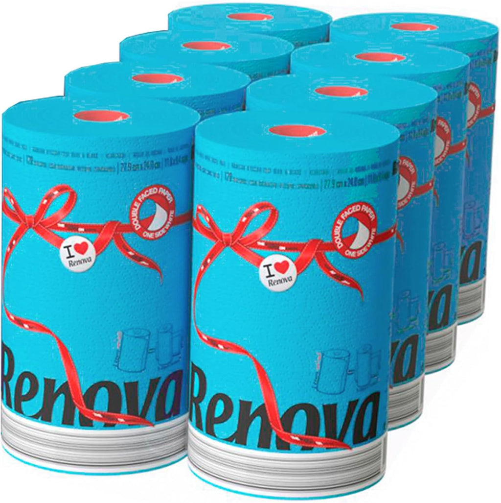 Paper Towel Jumbo Roll 2 Ply 120 Highly Absorbent Sheets Set of 3, 6 or 8 (8 Rolls, Blue)
