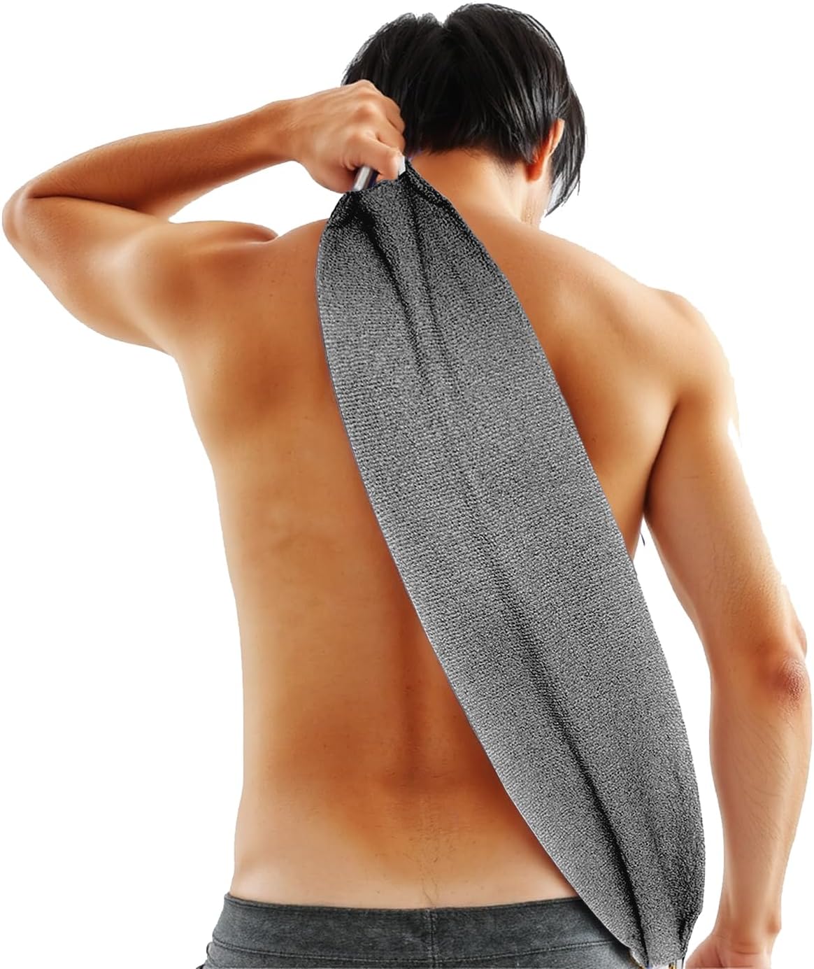 Exfoliating Back Scrubber for Shower with Handles, Double-Sided Body Scrub Towel, Stretchable Extra Long Deep Cleaning Bath Cloth for Women and Men (Grey)