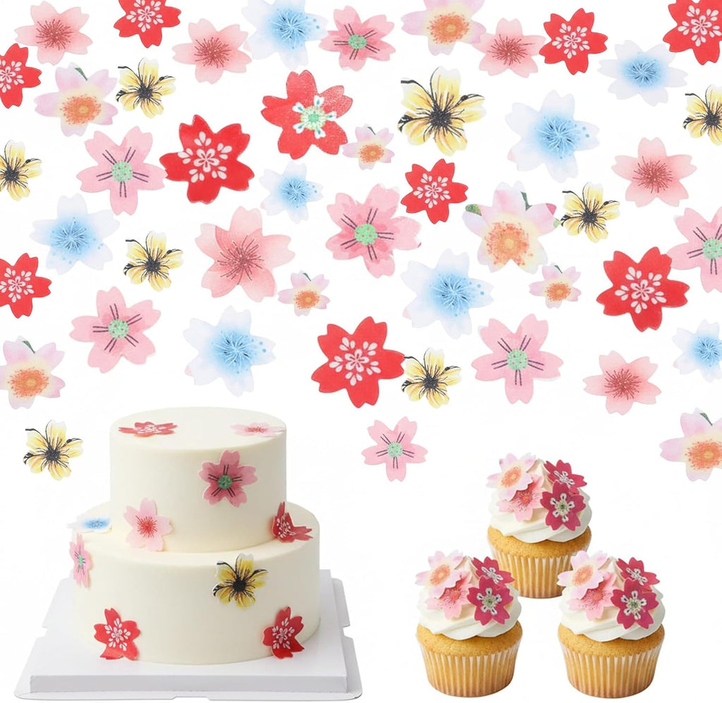NUOBESTY 440Pcs Edible Flower Cake Topper Wafer Paper Dessert Decoration Rice Paper Decorations for Wedding Birthday Hawaii Party Cupcake