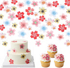 NUOBESTY 440Pcs Edible Flower Cake Topper Wafer Paper Dessert Decoration Rice Paper Decorations for Wedding Birthday Hawaii Party Cupcake