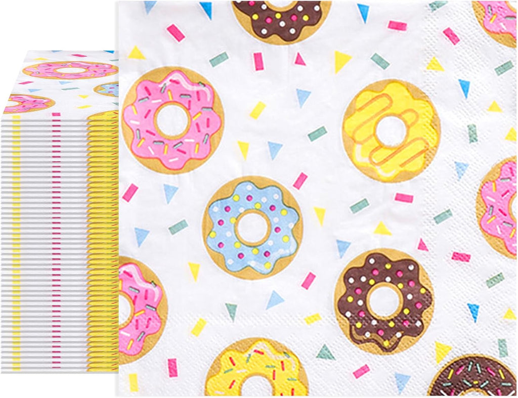 40PCS Donut Napkins Donut Birthday Party Decorations Supplies 2 Ply Disposable Paper Dessert Beverage Napkins for Dinner，Baby Shower，Birthday，Wedding Bridal，Coquette Birthday Decorations 6.5x6.5in