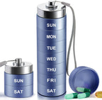 Metal Weekly Pill Organizer, Large Travel Pill Box, Portable Aluminum Alloy Waterproof Container, 7 Day Daily Medicine Organizer Holder for Vitamin, Fish Oil, Supplement, Dark Blue