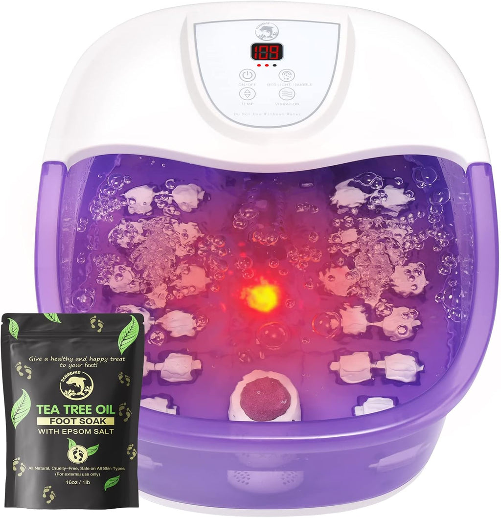 Foot Spa Bath Massager with Heat [2025 Upgraded], Vibration, Temperature Control, Jets, Bubbles and Epsom Salt, Foot Bath Soak Tub with 22 Massage Rollers, Feet Soaking Tub for Relaxation, Purple