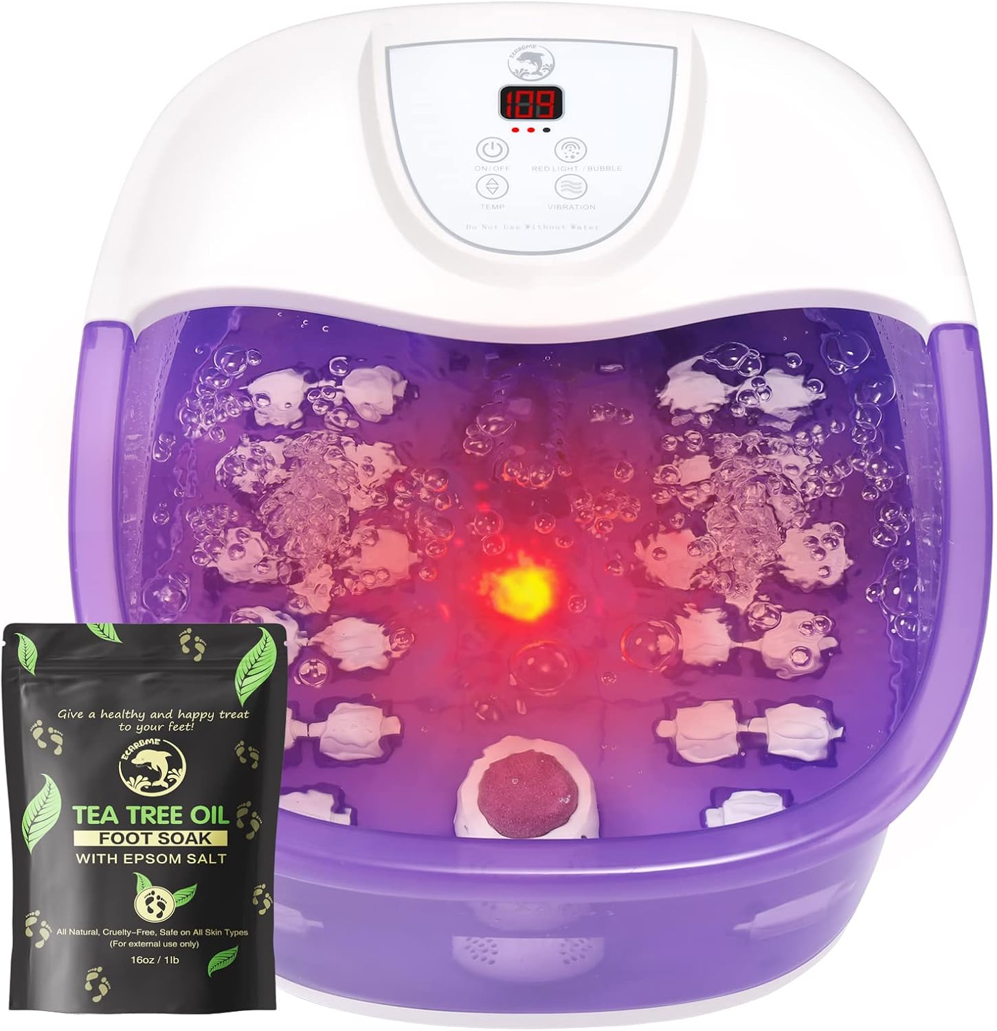 Foot Spa Bath Massager with Heat [2025 Upgraded], Vibration, Temperature Control, Jets, Bubbles and Epsom Salt, Foot Bath Soak Tub with 22 Massage Rollers, Feet Soaking Tub for Relaxation, Purple