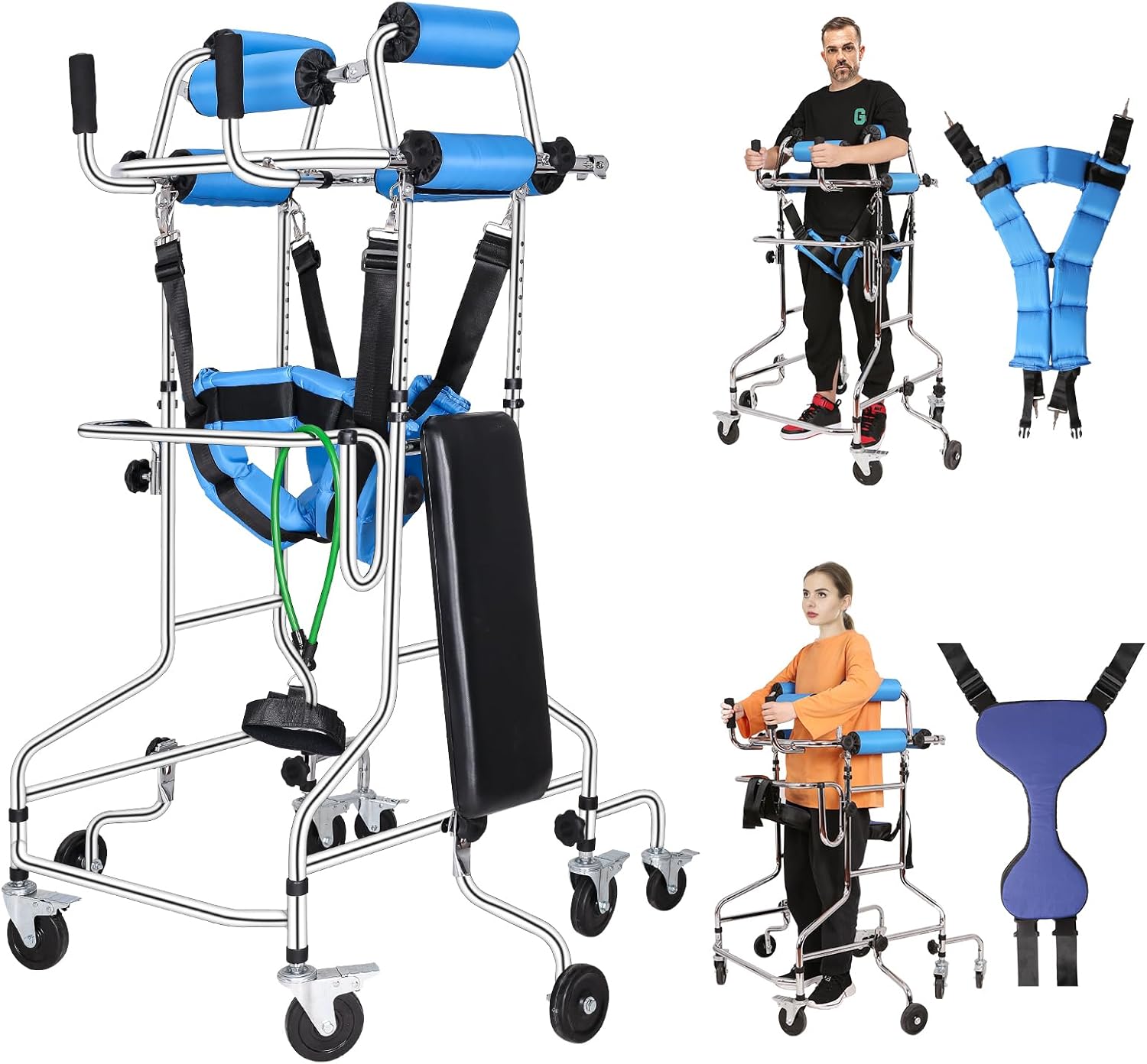 Adult Standing Walker for Seniors, Hemiplegia hemi Walker Lower Limb Training, Upgraded Double Pads, 8 Wheels Anti-tilt, Suitable for People 58-71 in, withstands 220 lbs