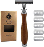 (4.5 Inch) Long Wood Handle Safety Razor for Men Women - Double Edge Manual Razor - Fits All Double Edge Razor Blade - Comes With 5 Shaving Blades, Brown