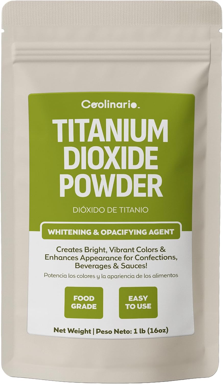 Coolinario Titanium Dioxide Powder (1 LB) Food Grade Whitening & Opacifying Agent for Confections, Beverages & Sauces | Creates Bright, Vibrant Colors & Enhances Appearance