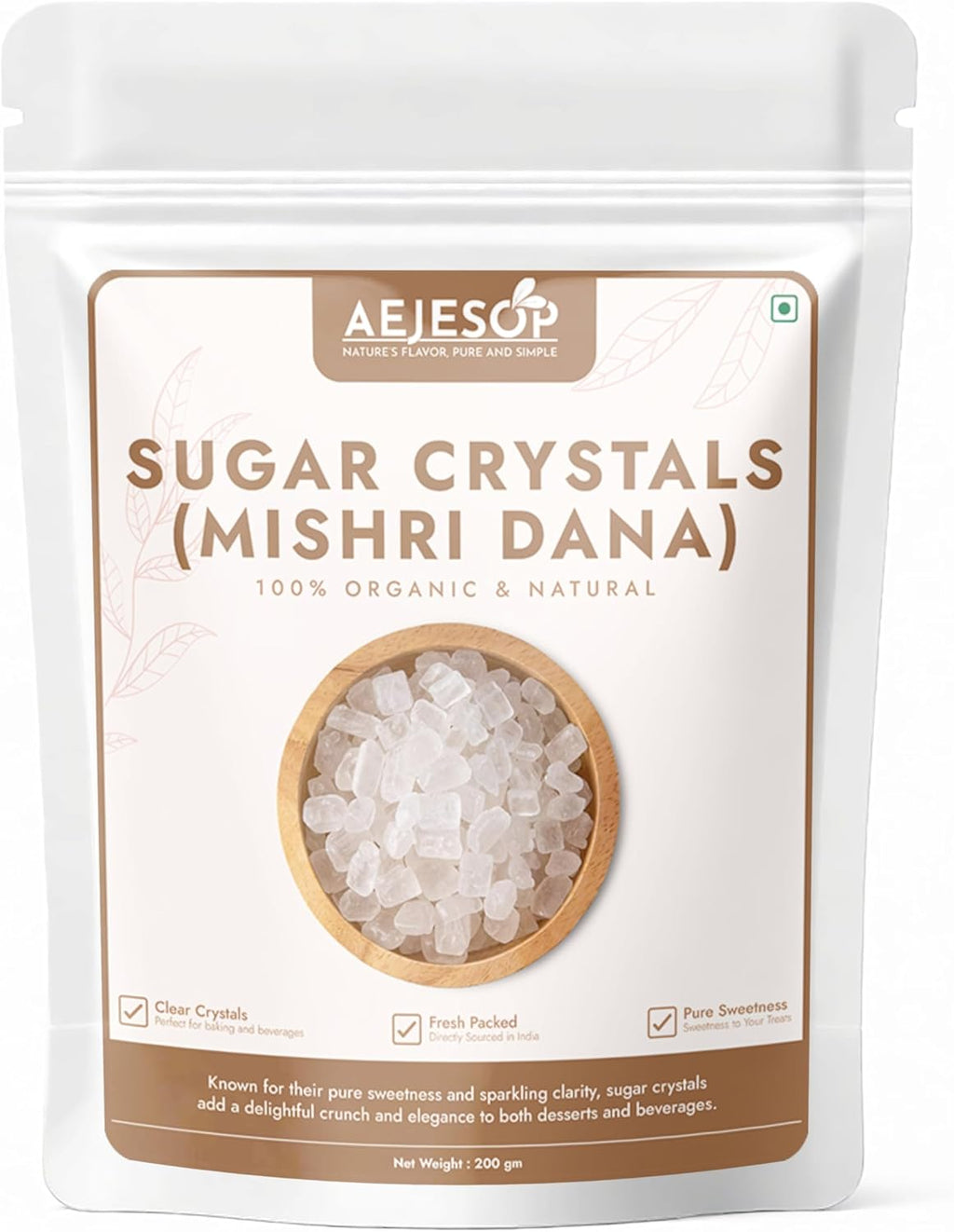 AEJESOP Organic Sugar Crystals, Mishri Dana, Prasad, Prasadam, Indian sweet, Natural Crystal Rock Sugar Whole, 7oz (200gm)