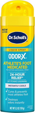 Dr. Scholl's ODOR-X ATHLETE'S FOOT MEDICATED LIQUID SPRAY, 5.3 oz // 24-Hour Relief of Itching & Burning, Instantly Cools, Cures & Prevents Most Athlete's Foot, Destroys Odors Instantly