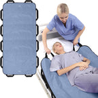 Multipurpose 72" x 40" Positioning Bed Pad with Reinforced Handles - Reusable & Washable Transfer Sheet for Turning, Lifting & Repositioning - Double-Sided Nylon Fabric, Blue Gray