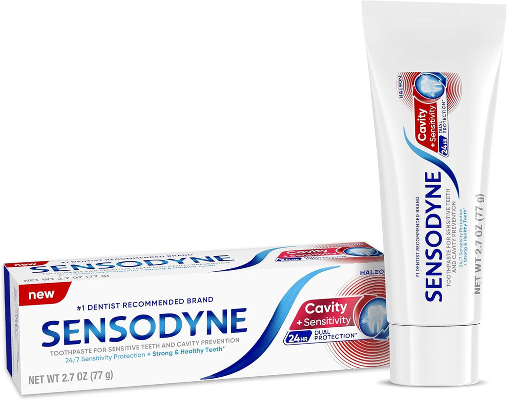 Sensodyne Cavity + Sensitivity Toothpaste, Fluoride Toothpaste for Sensitive Teeth and Cavity Protection, 2.7 oz