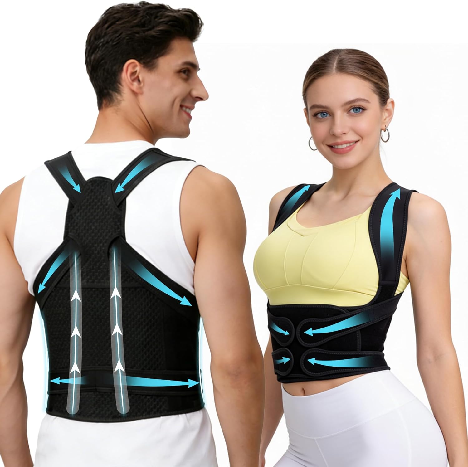 Posture Corrector Back Brace for Women and Men with Lumbar Support Adjustable Y-Shaped Shoulder Brace Breathable Mesh Black Size L