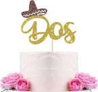 WeBenison Dos Cake Topper Mexican Themed 2nd Birthday Party Cake Deor/Fiesta Two Sign/Taco Bout 2nd Anniversary Party Decorations Gold Glitter