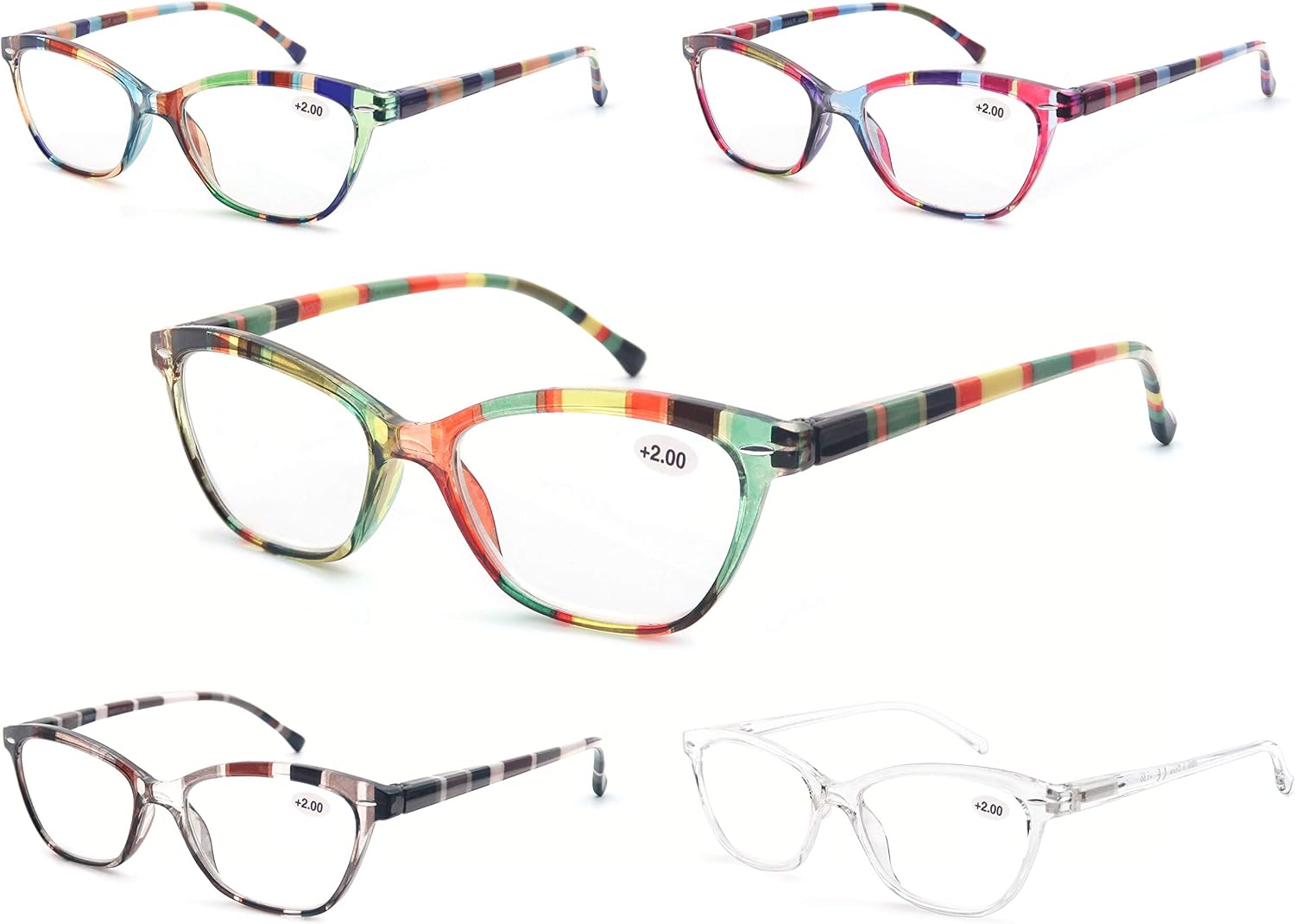 MODFANS Womens Reading Glasses Women 5 Pack Fashion Ladies Readers Comfort Spring Hinge Lightweight cateye Frame with Pouch 0.5