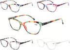 MODFANS Womens Reading Glasses Women 5 Pack Fashion Ladies Readers Comfort Spring Hinge Lightweight cateye Frame with Pouch 2.75