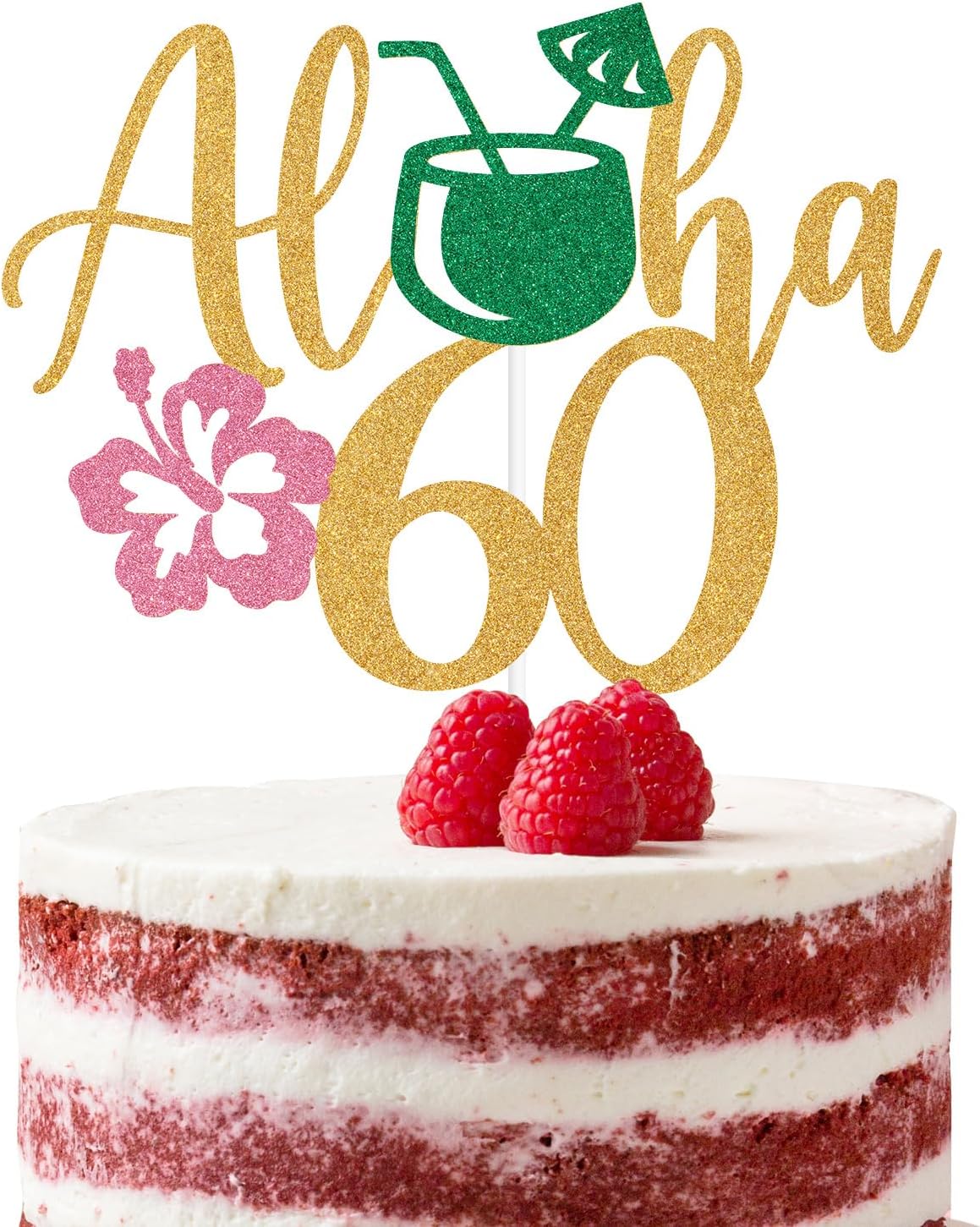Aloha 60 Cake Topper, Luau Beach 60 Birthday Decor, Cheers to 60 Years, Hello 60, Hawaiian Tropical Theme Summer 60th Birthday Party Decorations