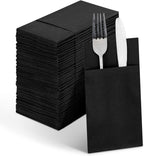 Linen-Feel Black Paper Napkins, Cloth Like Dinner Napkins with Built-in Flatware Pocket, Pre-Folded Absorbent Disposable Guest Paper Hand Towels for Bathroom, Weddings Party(50 Pack)