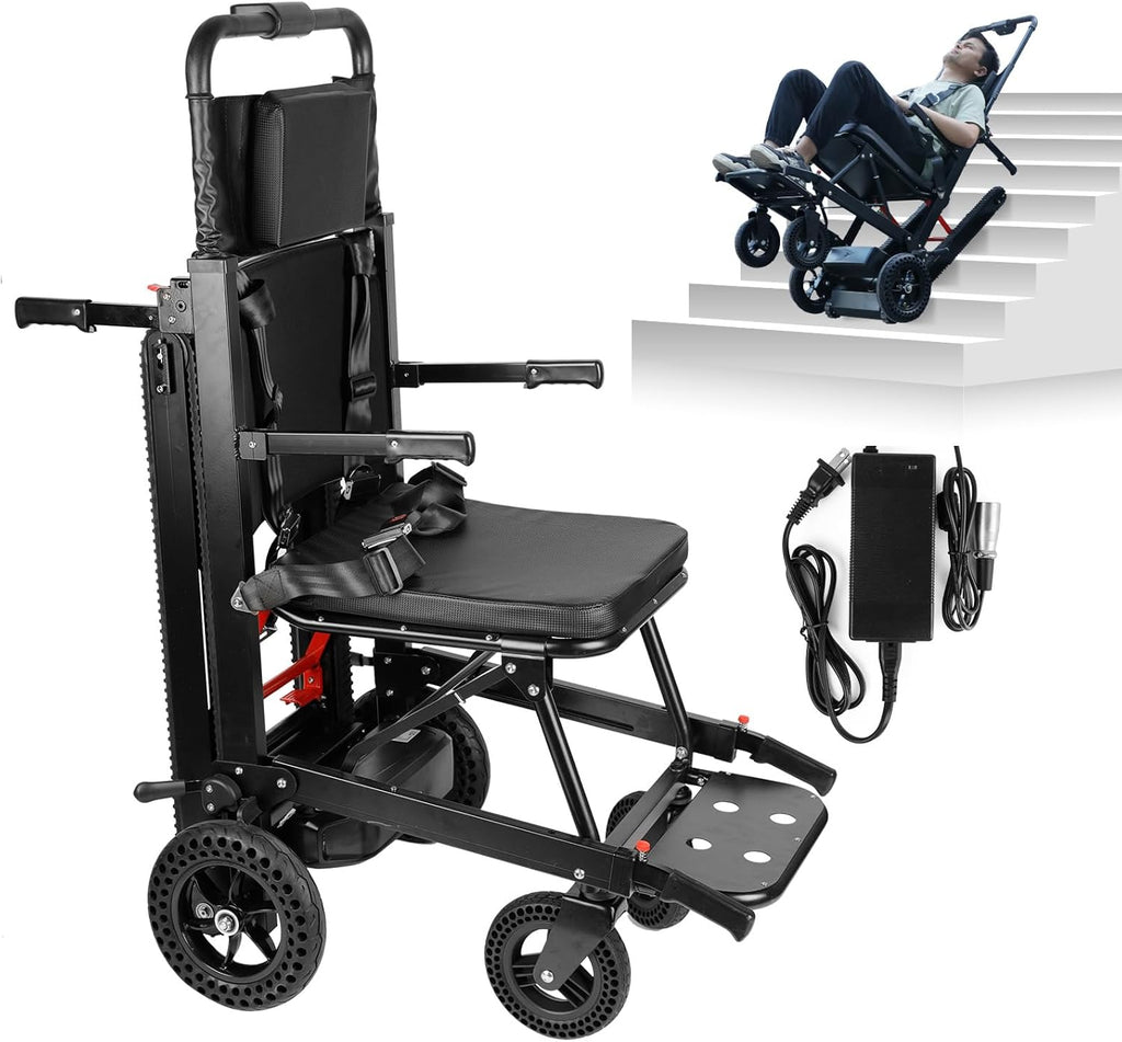 Electric Stair Climbing Wheelchair Foldable Stair Lifts for Seniors 450lbs Load Capacity Motorized Stair Chair Stairlift with Seat Belts Comfortable Cushion Powered Wheelchair (NXN20-205, NXN20-205M)