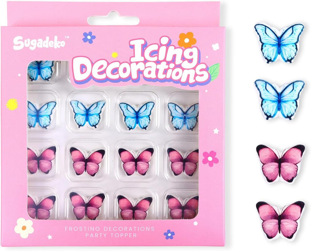 16 Count Edible Butterflies Cake Decorations,Blue Purple Butterfly Icing Decorations, Edible Sugar Sprinkles for Cakes Toppers, Cookies, Cupcakes Toppers