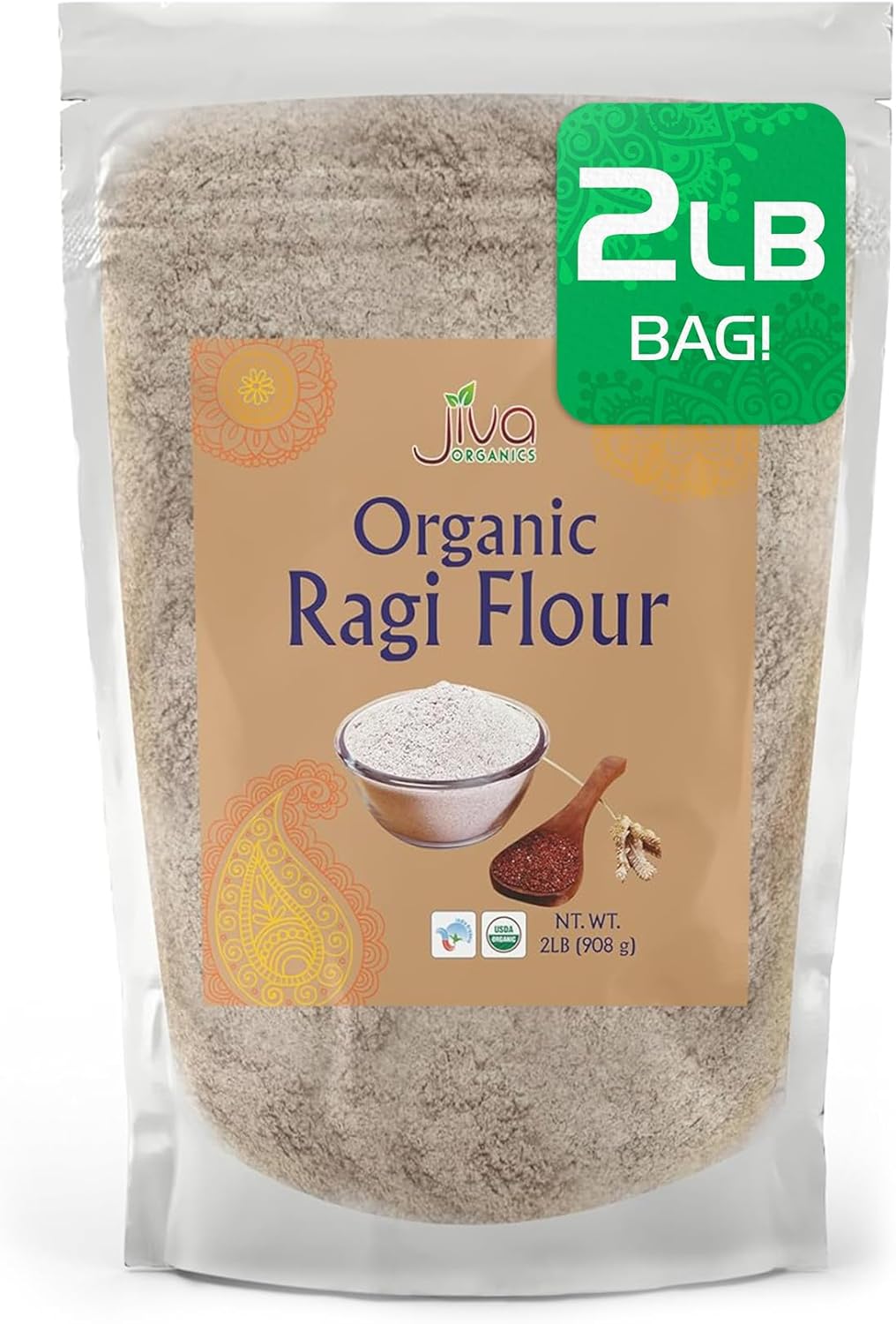Jiva Organic Ragi Flour 2 Pound Bag (32 ounce) - Finger Millet Flour