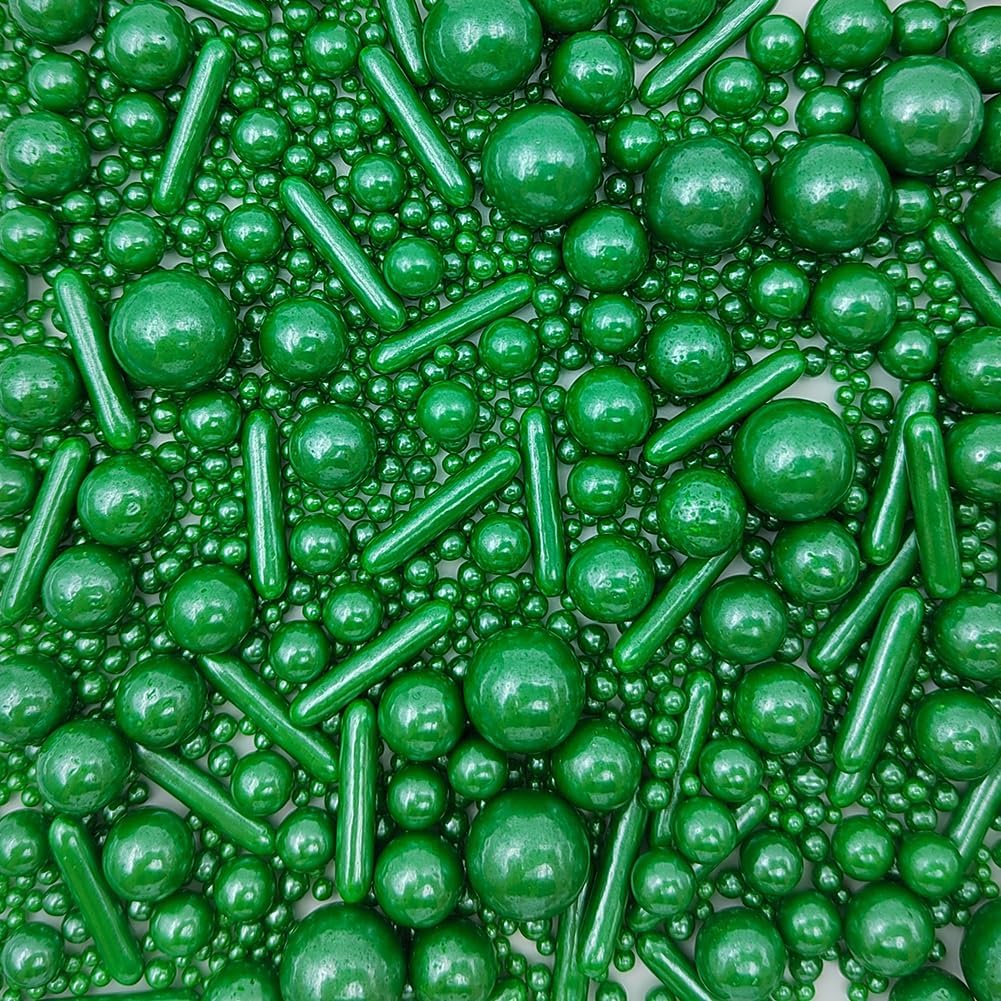 Edible Christmas Green Pearl Sugar Sprinkles Candy Mix Size Baking Edible Cake Decorations Cupcake Toppers Cookie Decorating Wedding Party Valentine Halloween Christmas Supplies 100g/3.53oz