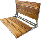 Teak Shower Seat Bench with Back - Wall Mounted Fold Up Shower Seat, Waterproof Folding Teak Bath Chair for Seniors, 304 Stainless Steel, with 300 lbs Capacity - 24" Length, Brushed Stainless Finish