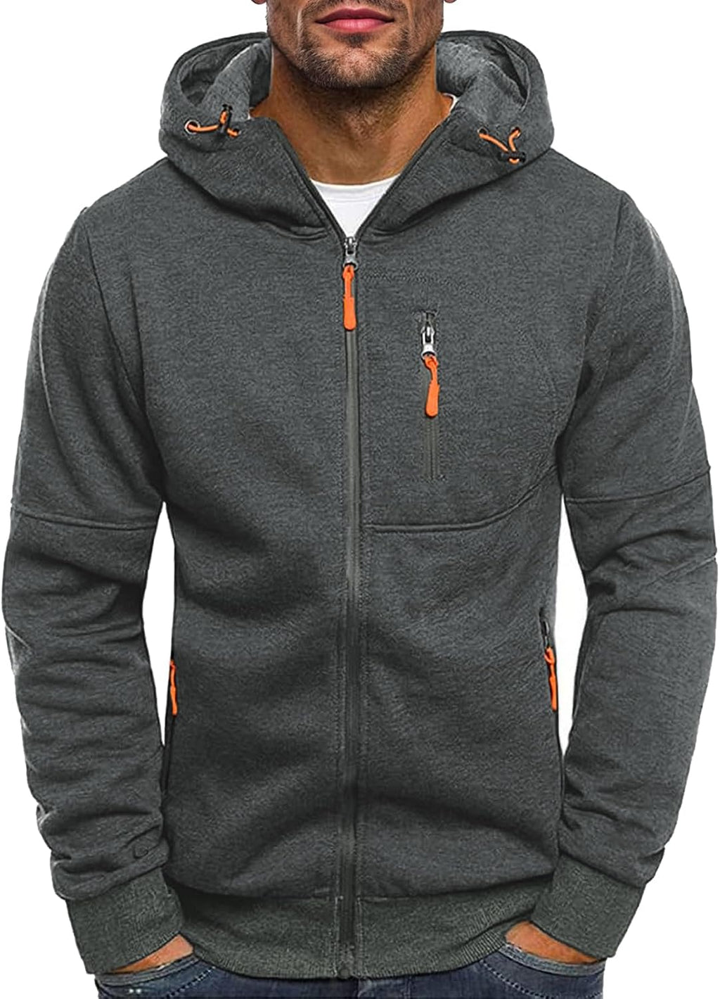 Riskrole Men's Zip Up Fleece Hoodie Lightweight Sweatshirt Long Sleeve Sports Hooded Jacket with Zipper Pockets