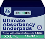 Remedies - Bed Pads Disposable Adults, Seniors, Kids & Puppy Pads - 36" x 36" Large Disposable Underpads - 50 Count Incontinence Underpads for Beds & Furniture, Dog Pee Pads, Dogs Chucks Pads