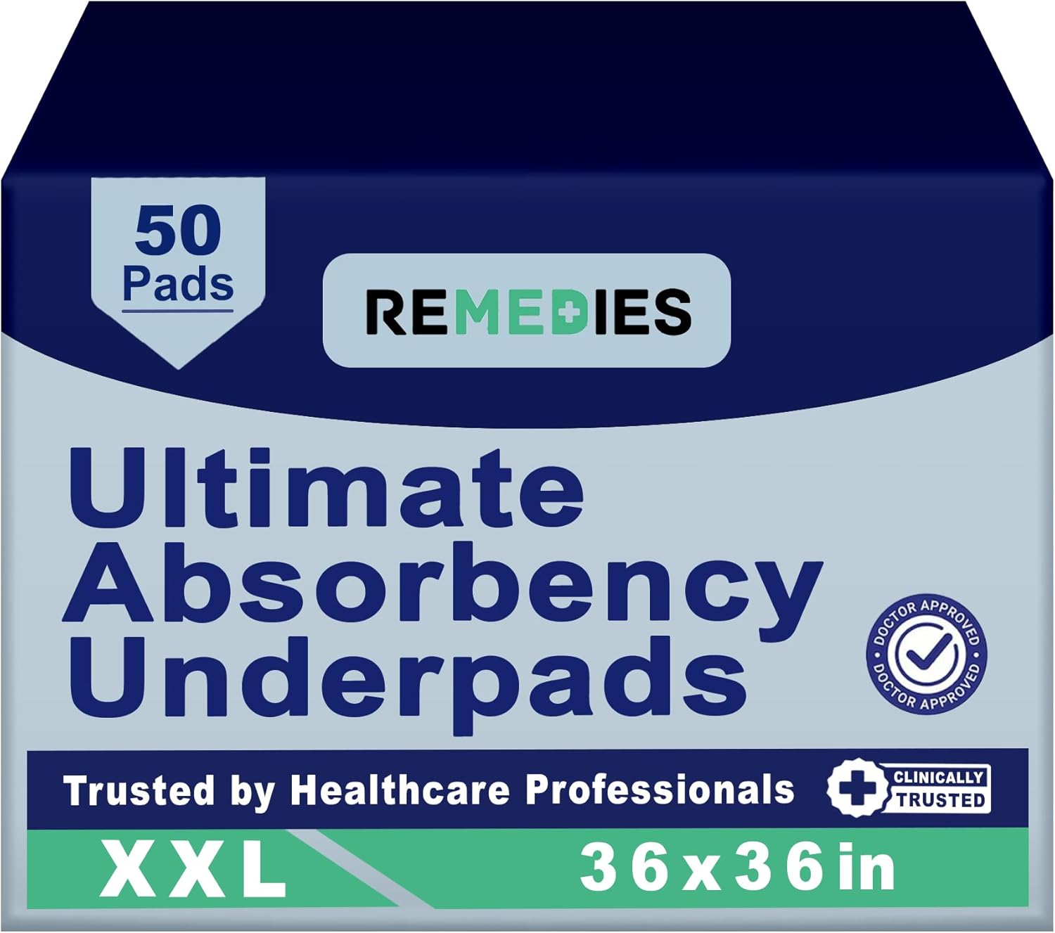 Remedies - Bed Pads Disposable Adults, Seniors, Kids & Puppy Pads - 36" x 36" Large Disposable Underpads - 50 Count Incontinence Underpads for Beds & Furniture, Dog Pee Pads, Dogs Chucks Pads