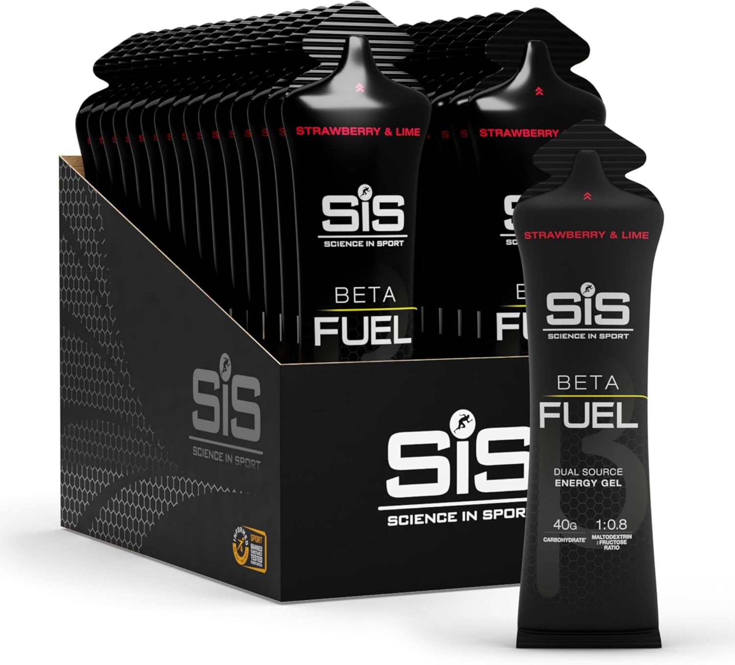 Science in Sport BETA Fuel Gel - Dual-Source Energy Gel - Isotonic Gel - Fast-Absorbing Carbohydrate Energy - Sports Nutrition - Easy on Stomach - Portable - Strawberry & Lime Flavor - 30-Pack