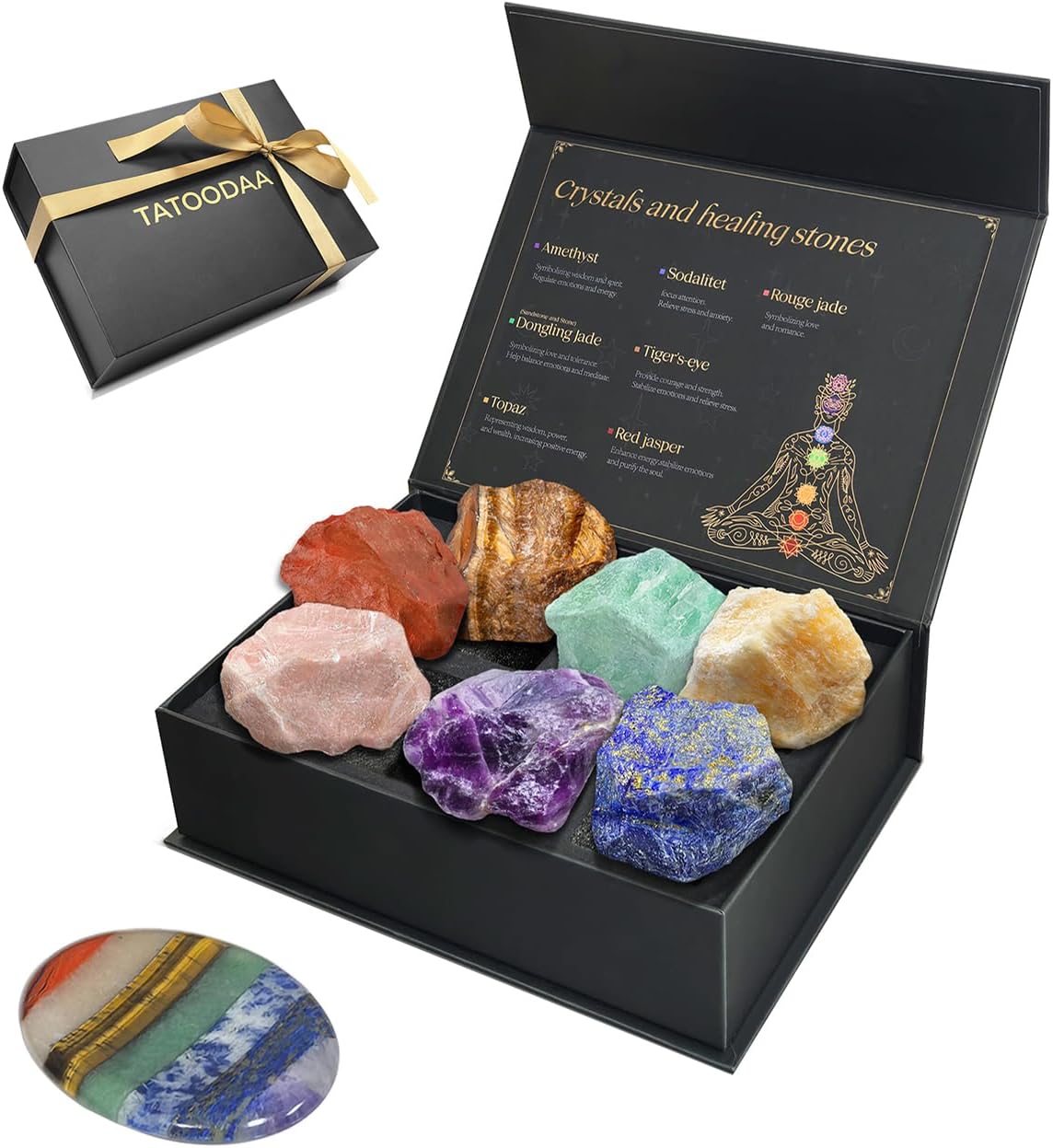 Chakras Crystals and Healing Stones Set with Worry Stones - 7 Chakra Stones, (2-2.5 in) Large Real Raw Crystals Positive Energy for Spiritual Meditation, Birthday Gifts for Women, Valentine's Day Gift